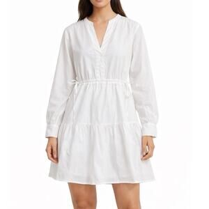 Rails White Cotton Tencel Mini Dress Sz M Long Sleeve Drawstring Waist